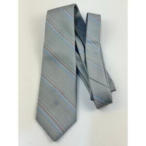 Dior Neckwear Silk Blend Italian Woven Gray Striped Vintage Men's Tie USA Made